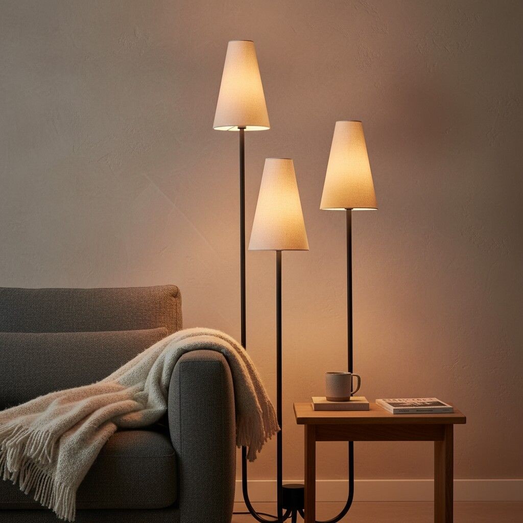 Cordove Three-Tapered Shade Floor Lamp - Modern minimalist Metal Fabric Light for Living Room KL1610