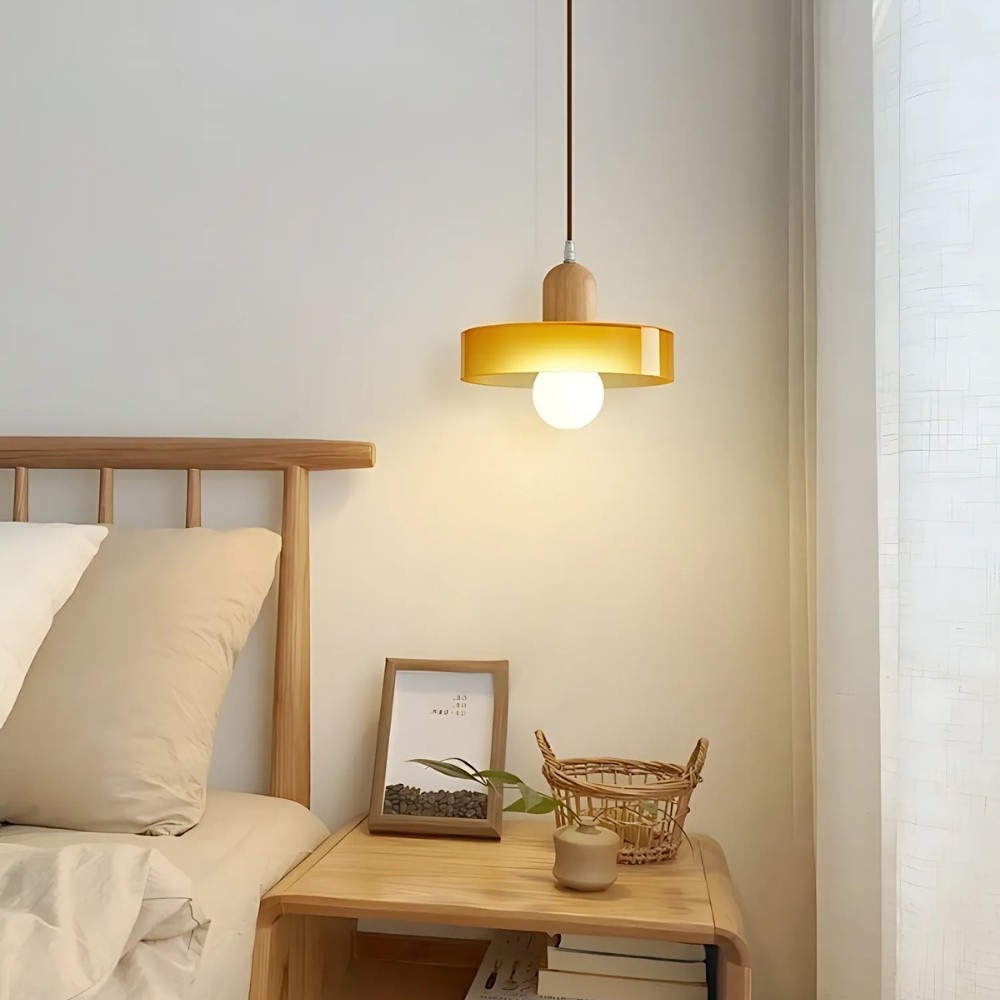 Modern Nordic Disc Orb Glass Wood Pendant Light KL884