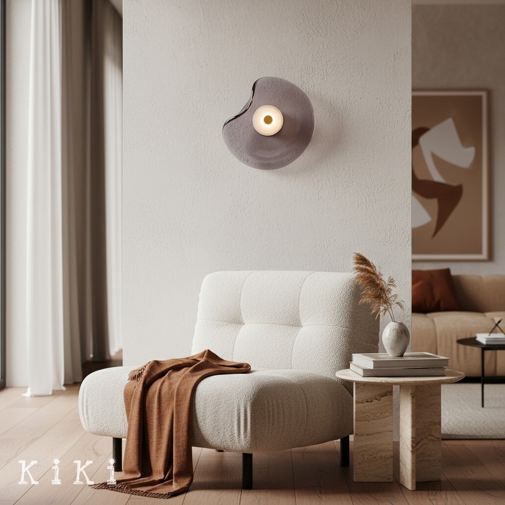 Lunacrest Elegant Curved Glass Wall Sconce - Contemporary Disc Sconce for Bathroom and entry KL2145