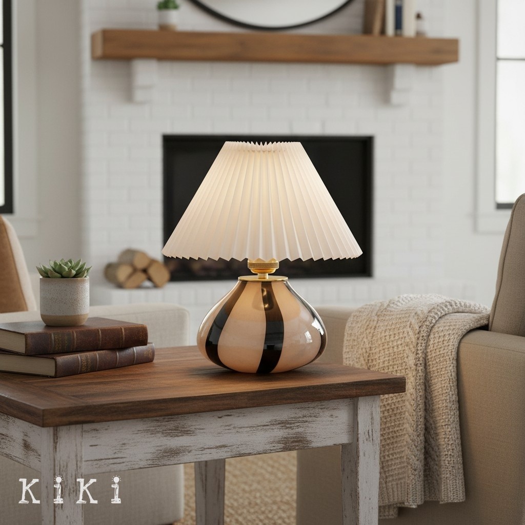Undara Classic Pleated Table Lamp – Stylish Glass Base Table Light for Reading Corner KL2152