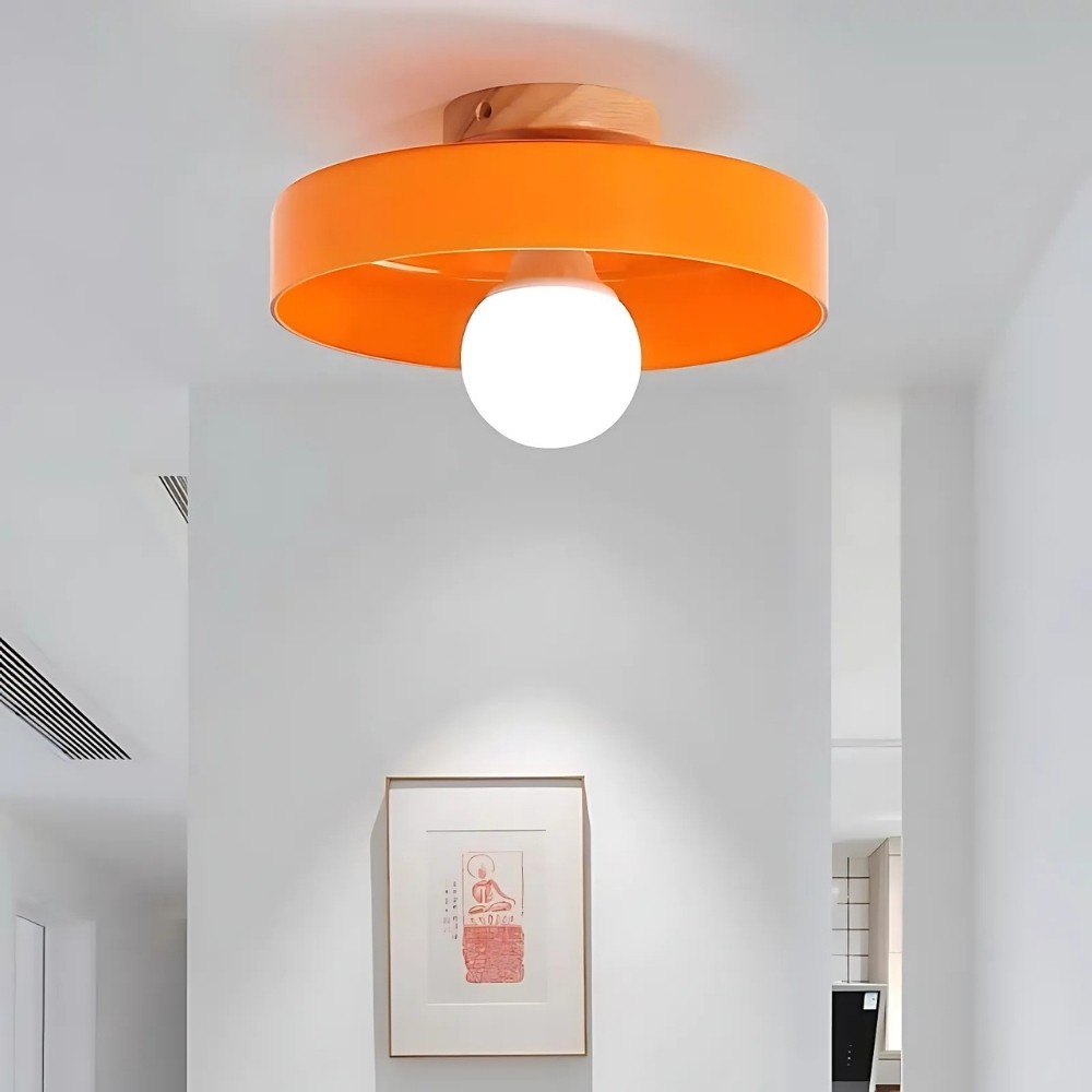 Wood Base Disc Orb Orange Glass Ceiling Light KL921