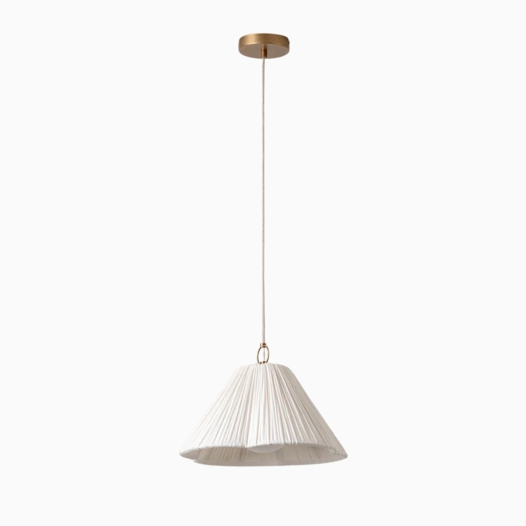 Linen Scalloped Pendant Light – Soft Pleated Fabric Shade Lamp For Kitchen & Dining KL1534