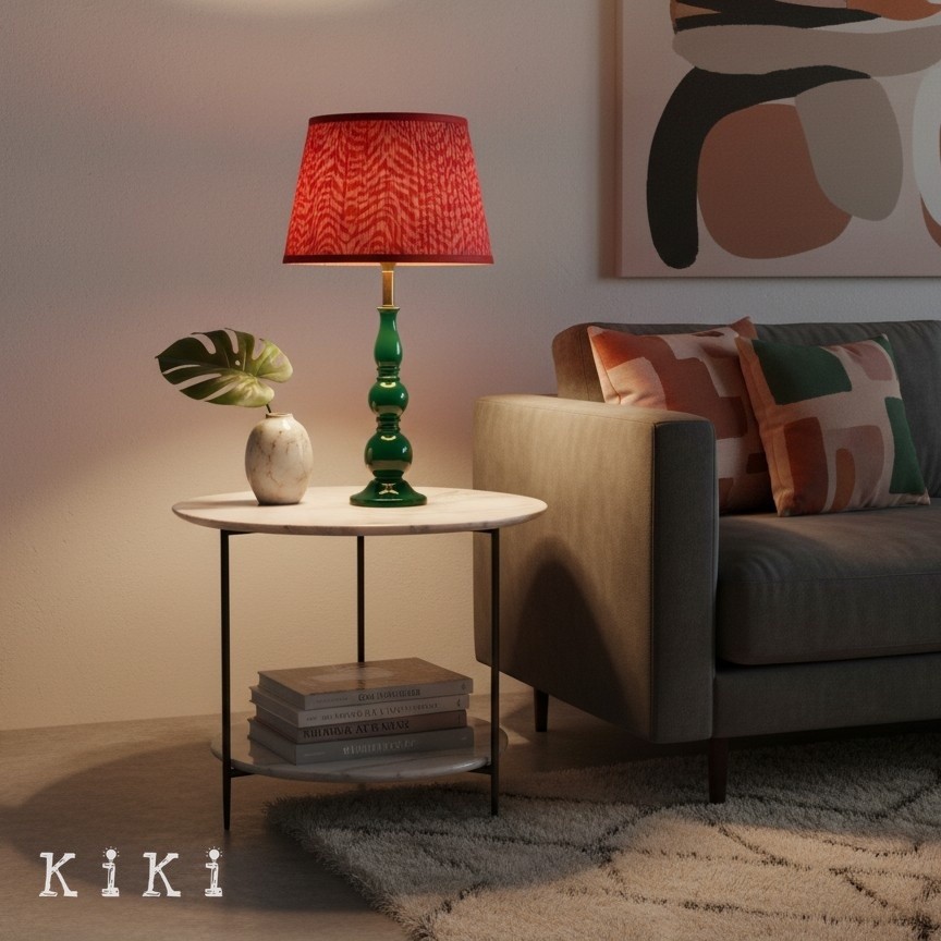 Grainora Soft Fabric Shade Table Lamp - Sculptural Wooden Base Lamp for Interiors KL2129