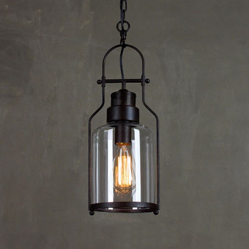 Industrial Vintage Iron Glass Jar 1-Light Pendant Light KL835