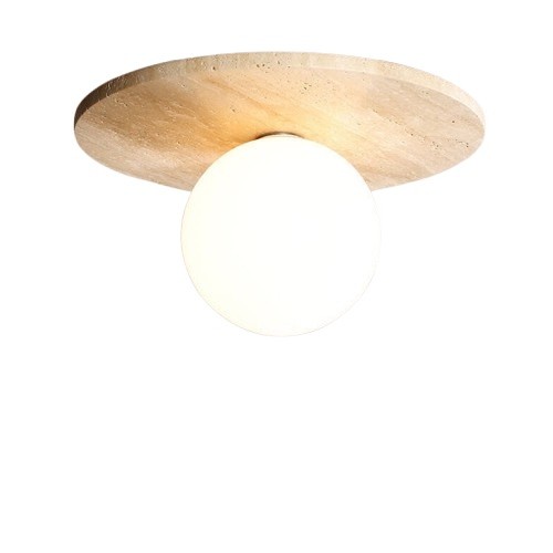 Japanese Minimalist Round Yellow Travertine Shade 1-Light Semi Flush Mount Ceiling Light KL836
