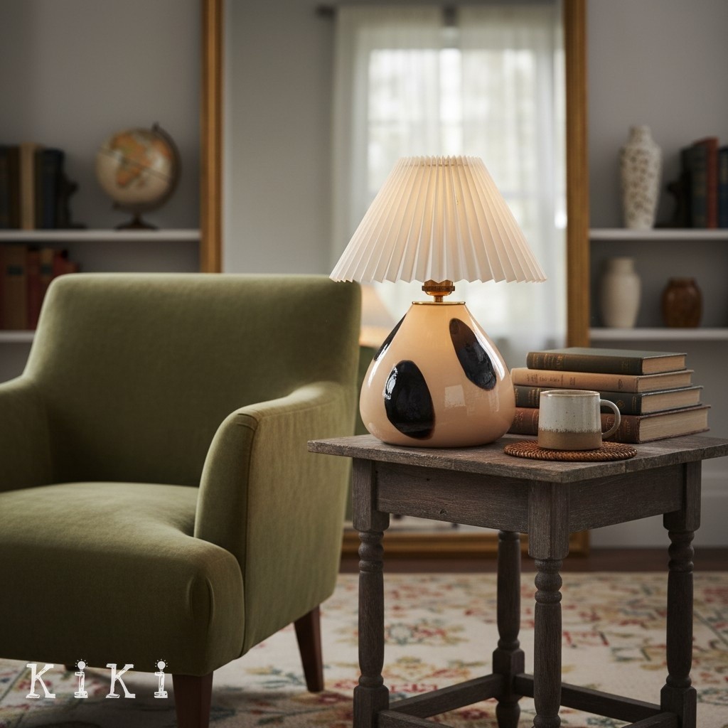 Undara Classic Pleated Table Lamp – Stylish Glass Base Table Light for Reading Corner KL2152