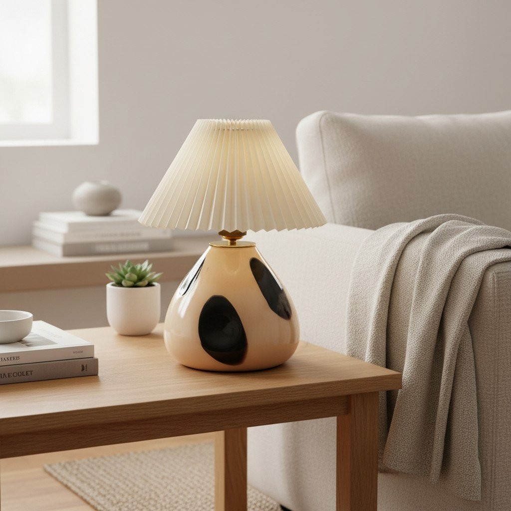 Undara Classic Pleated Table Lamp – Stylish Glass Base Table Light for Reading Corner KL2152