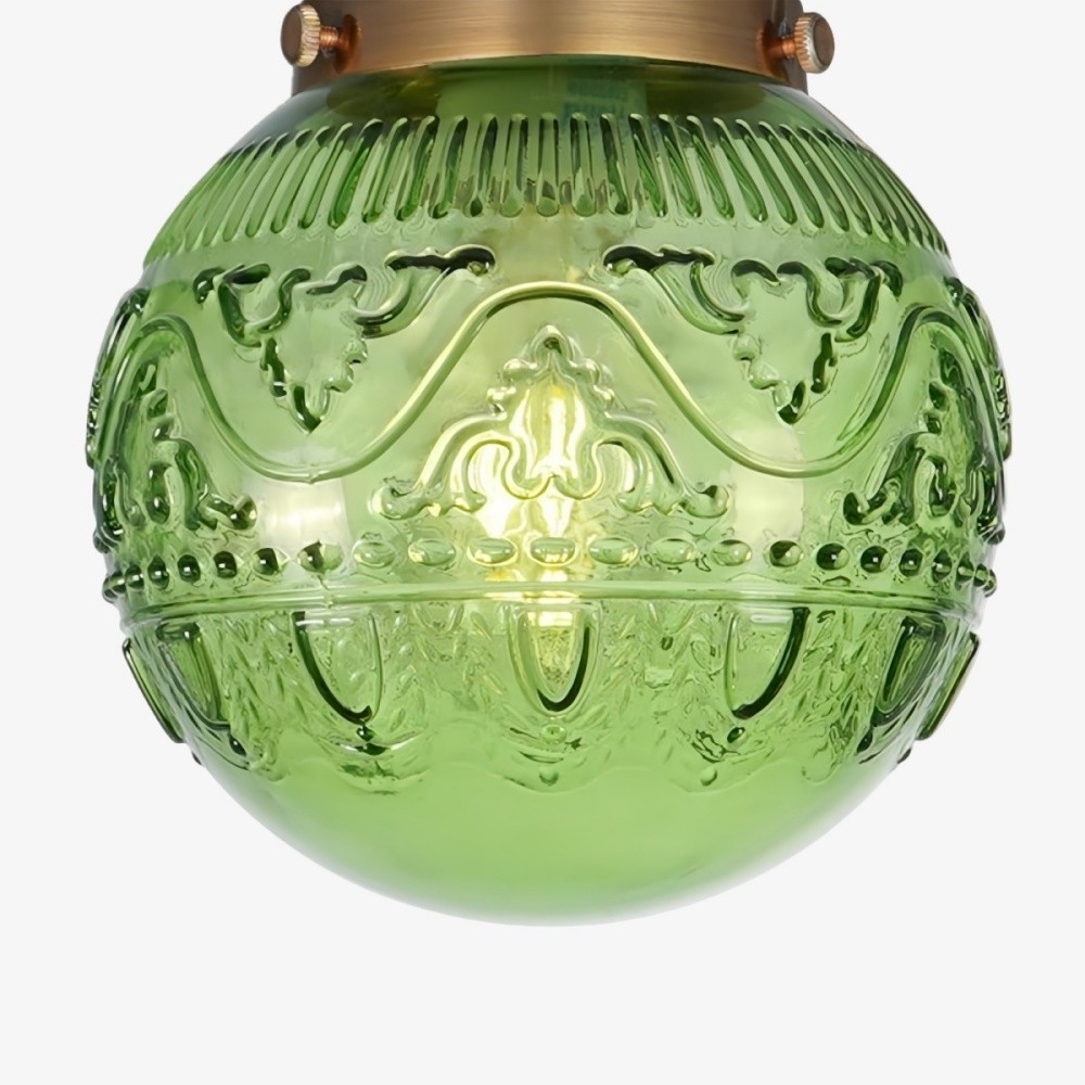 Naveliro Engraved Globe Glass Ceiling Light - Embossed Glass Flush Mount for Living Space KL2214