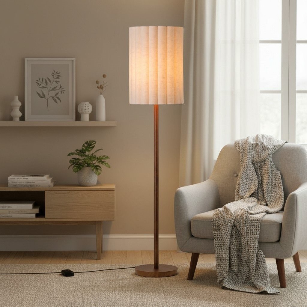 Linbron Fluted Fabric Shade Floor Light - Minimalist Fabric Floor Light for Interior Decor KL1667