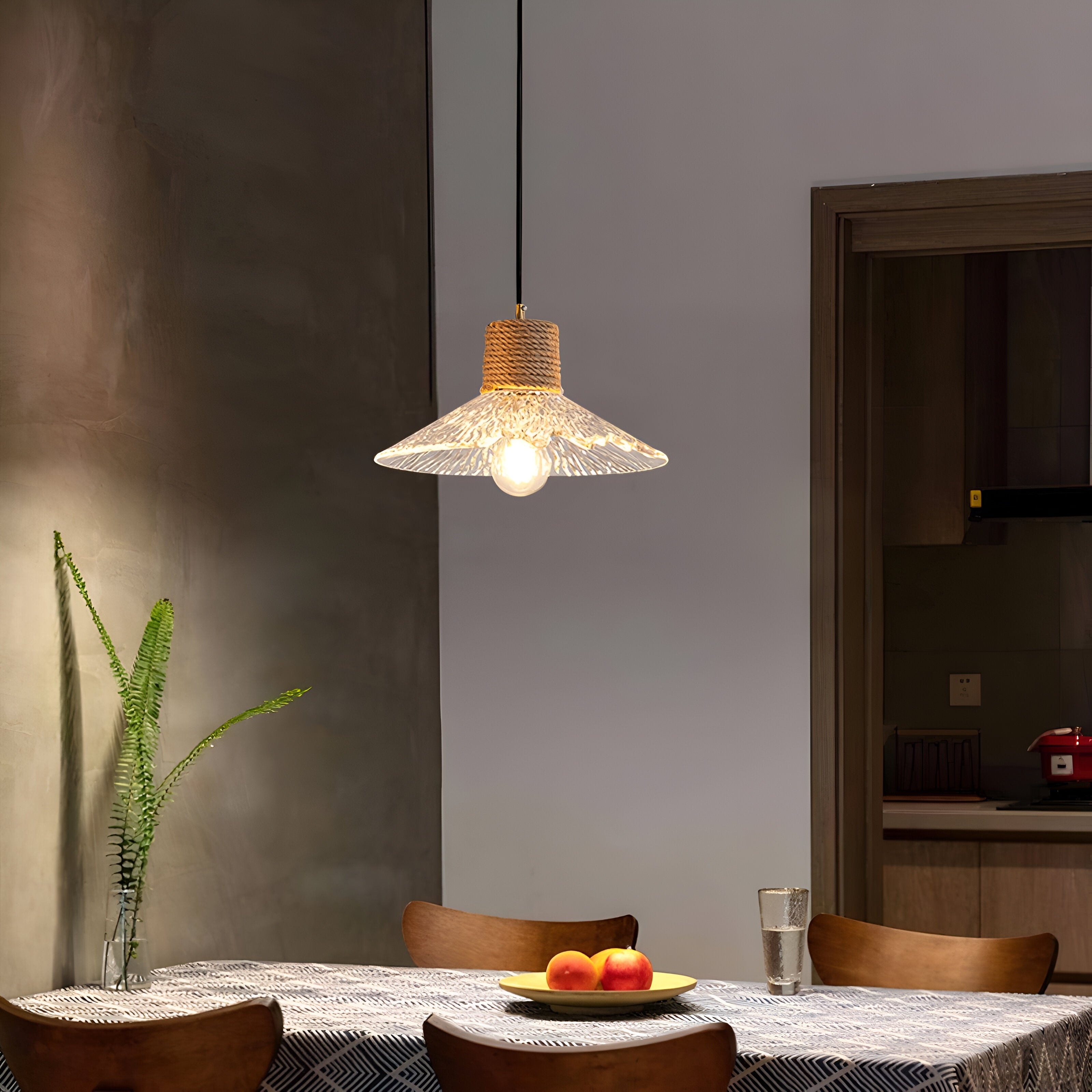 Nordic Hemp Rope Glass Pendant Light D938