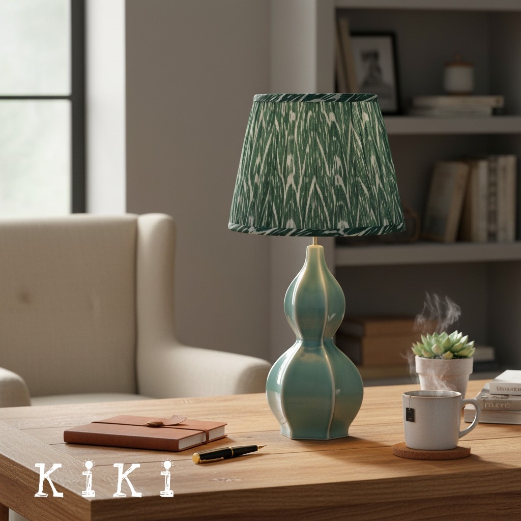 Thalune Pleated Ceramic Table Lamp - Decorative Lamp for Desk Room or Living Area KL2154