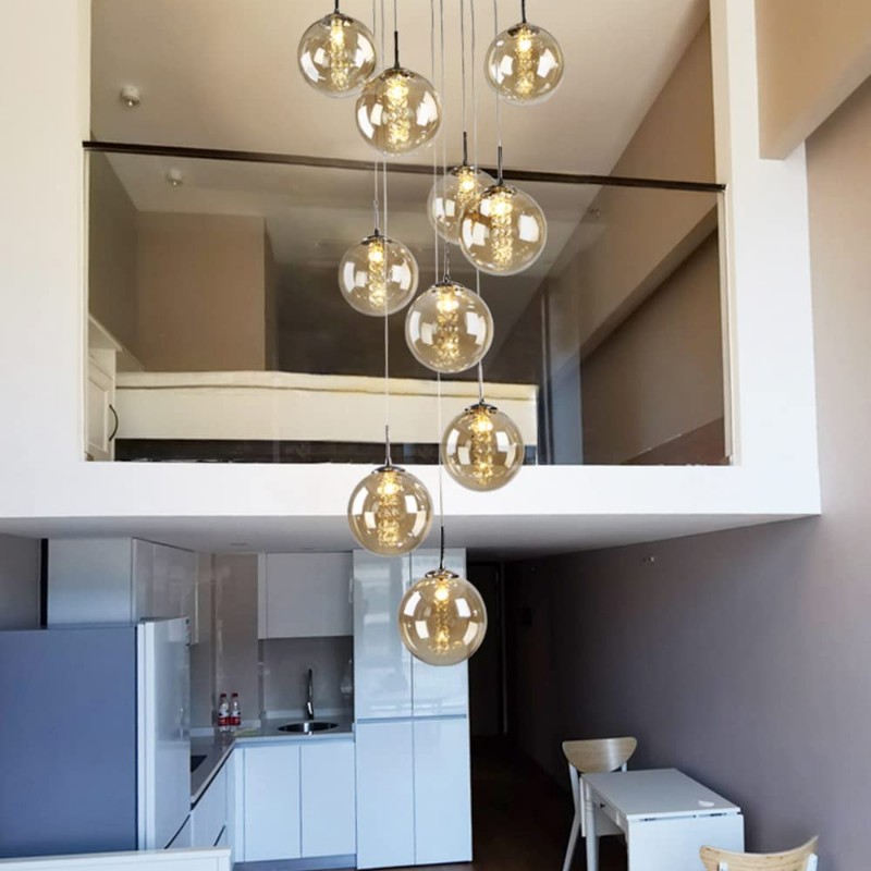 10 Glass Ball Staircase Chandelier