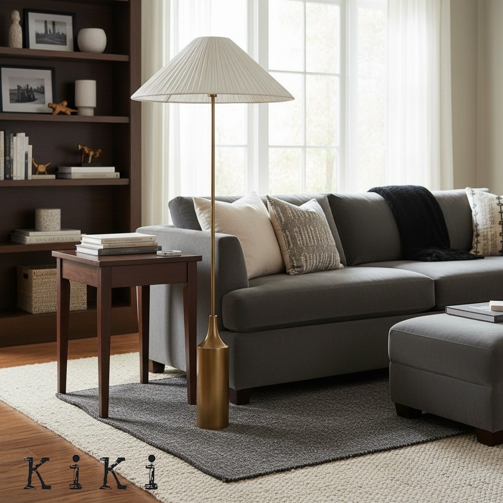 Linen Scalloped Floor Lamp – Soft Linen Pleats with Refined Metal Base KL1535