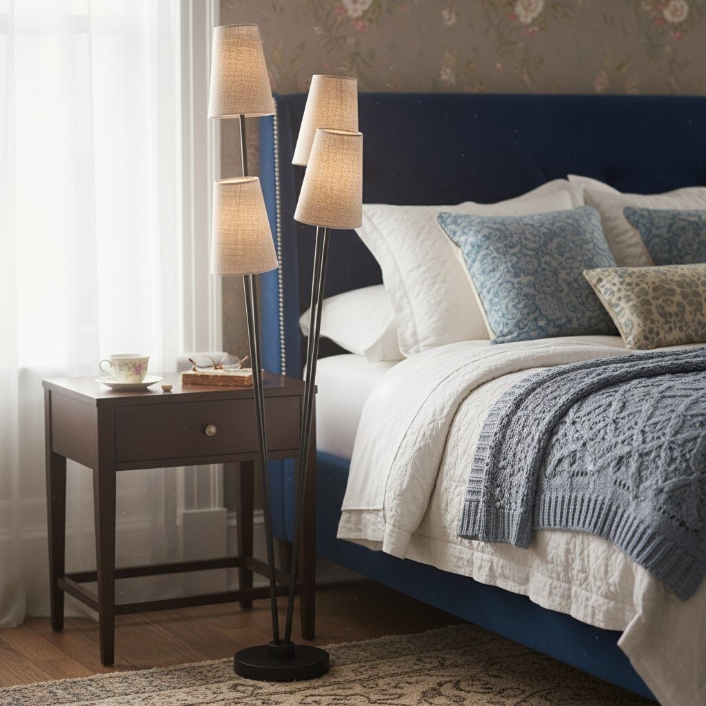 Duova 4 Light Floor Lamp - Fabric Shade Floor Lamp for Reading Corners or Living Spaces KL1649
