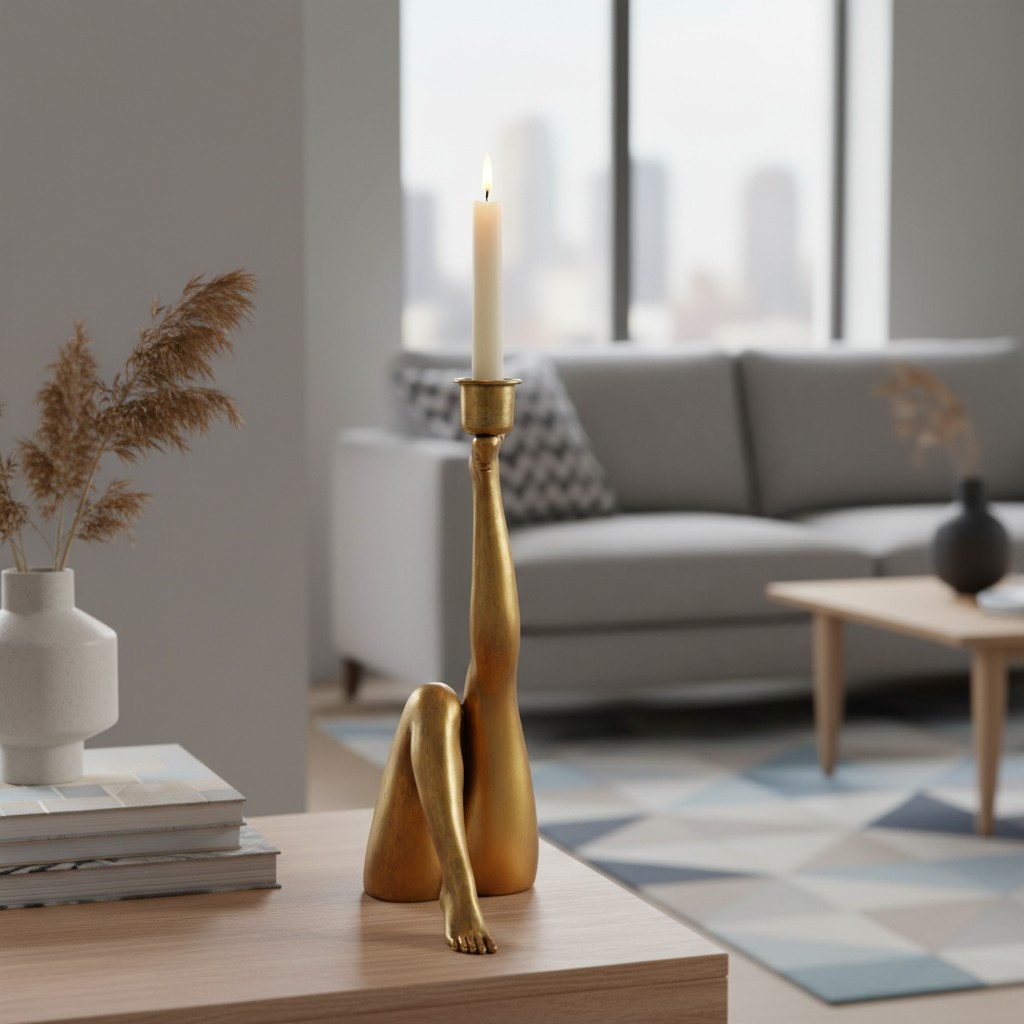 Kickra Sculptural Leg Base Candle Holder - Modern Artistic Design Table Or Living Room Decor KL2204