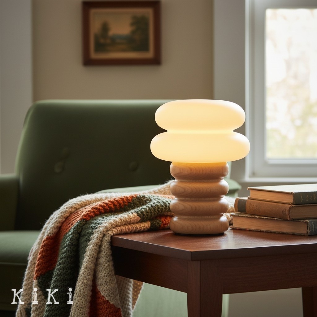 Auralume Refined Wood and Glass Table Lamp - Decorative Light for Bedroom and Office KL2115