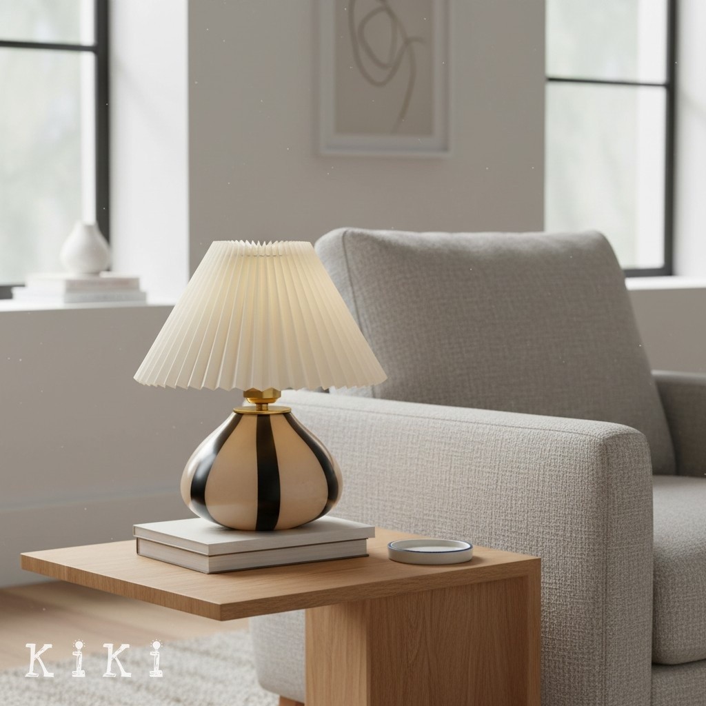 Undara Classic Pleated Table Lamp – Stylish Glass Base Table Light for Reading Corner KL2152