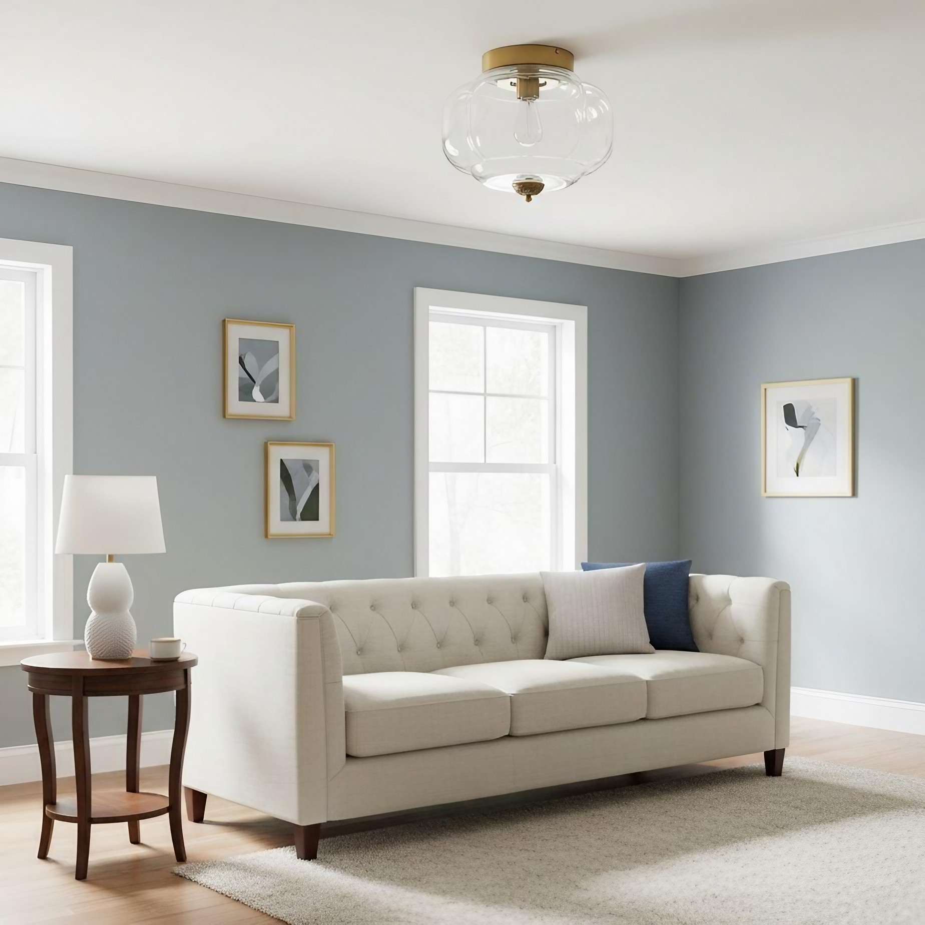 Eloise Retro Milk Glass Semi Flush Mount Ceiling Light KL859