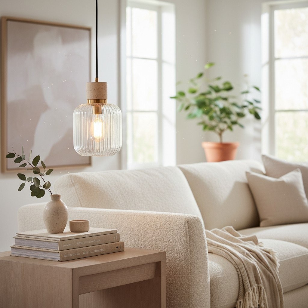 Korlisse Natural Stone and Glass Pendant Light - Stylish Lamp for Lounge or Living Room KL1881