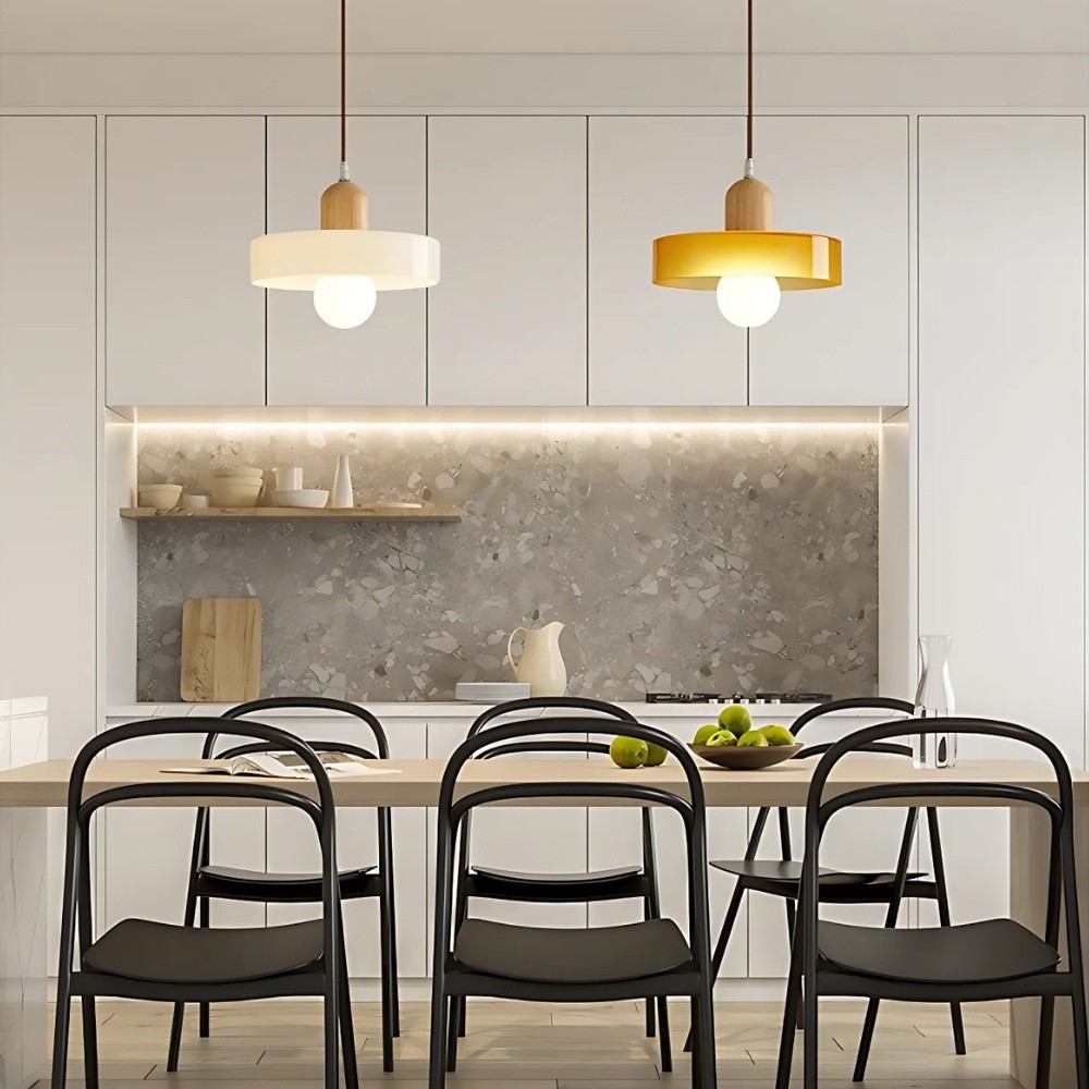 Modern Nordic Disc Orb Glass Wood Pendant Light KL884