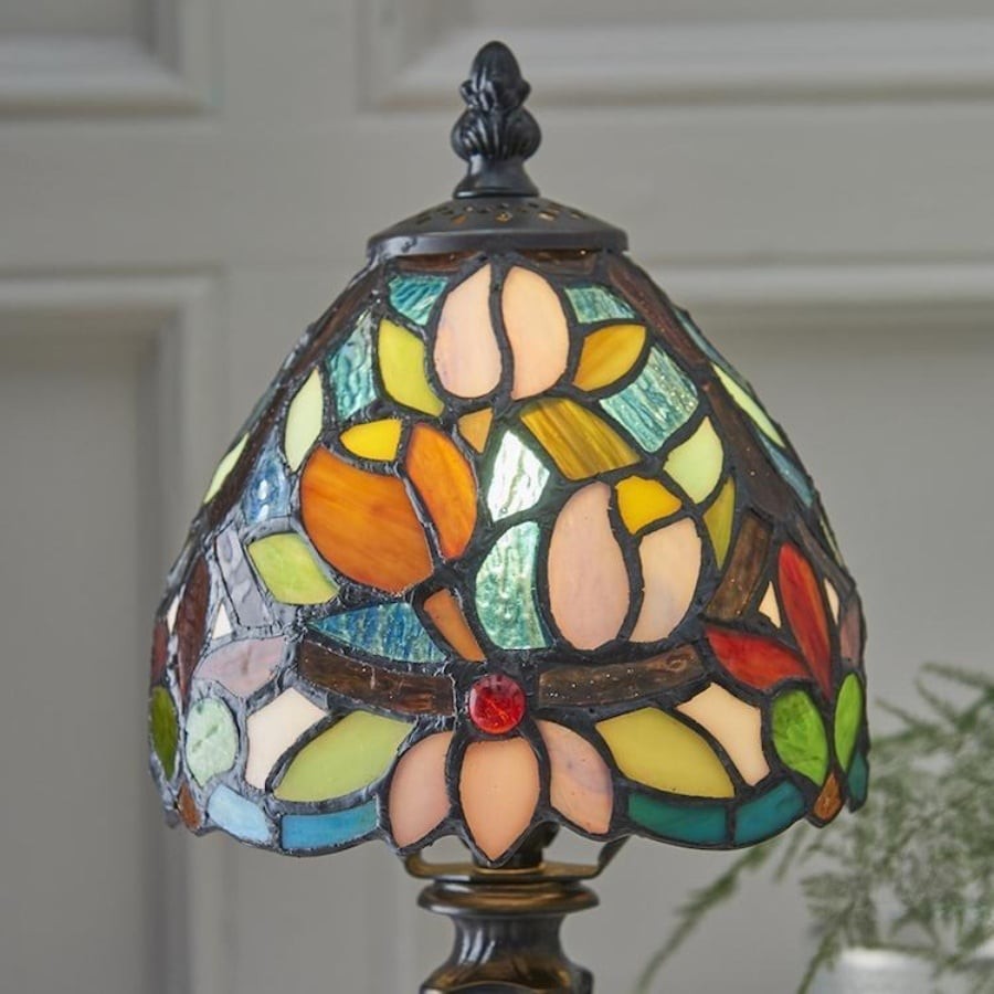 Calyra Vintage Floral Stained Glass Table Lamp - Art Deco Tiffany Style Accent Light for Bedside and Living Room KL1843