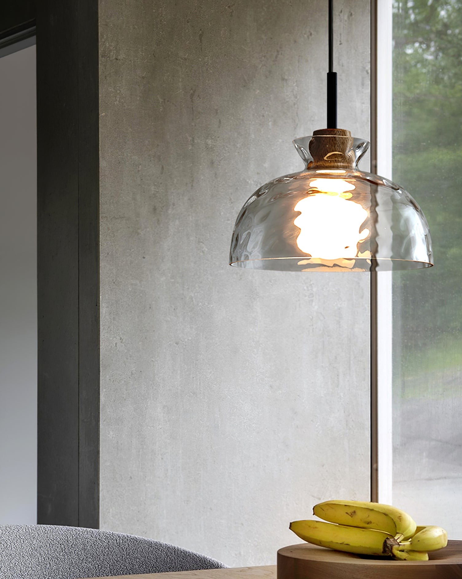 Quenora Ripple Glass Pendant Light - Wood Accent Design Kitchen Island Lighting KL596