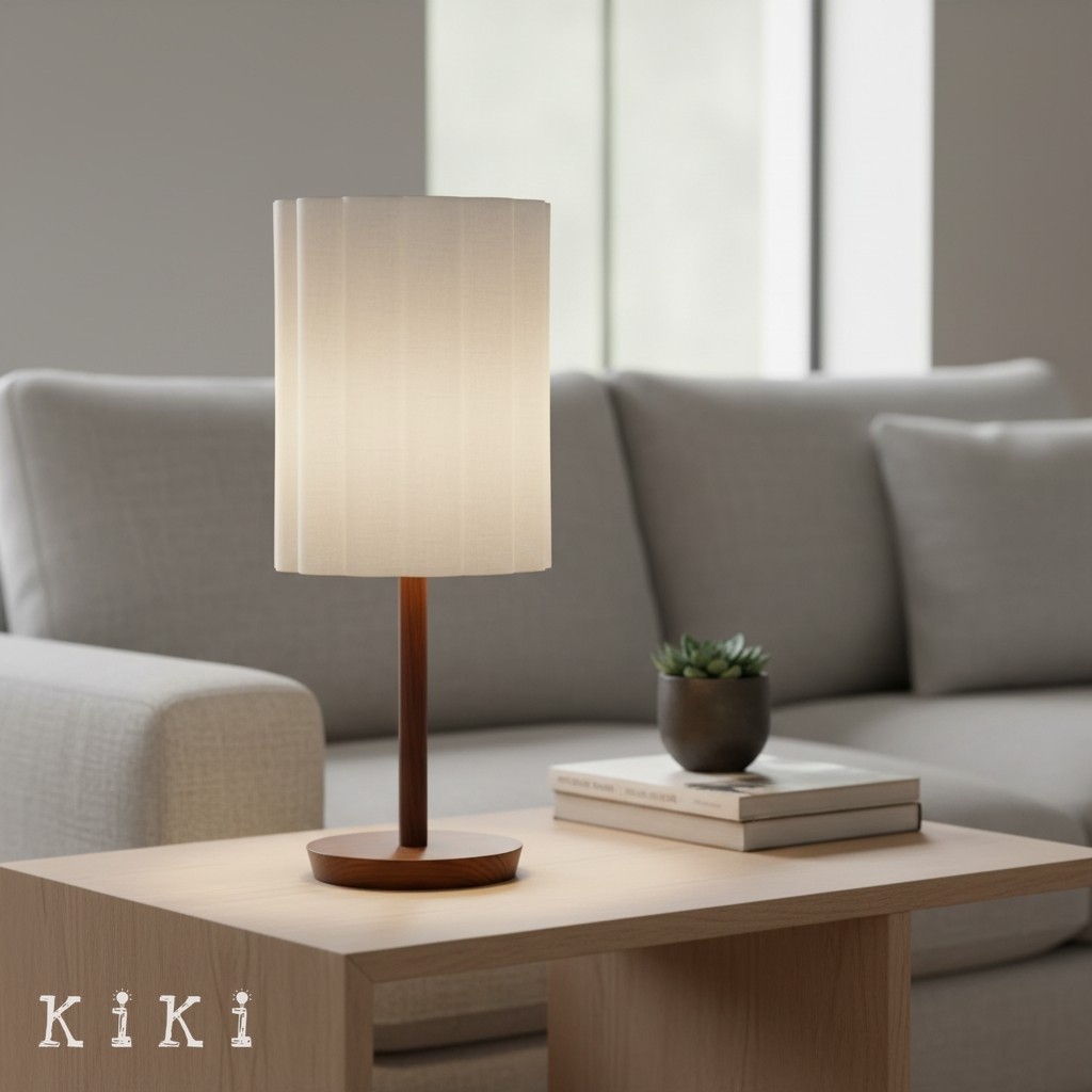 Linbron Minimalist Fabric Shade Table Lamp - Cylinder Stripe Table Lamp for Office and Lounge KL1662