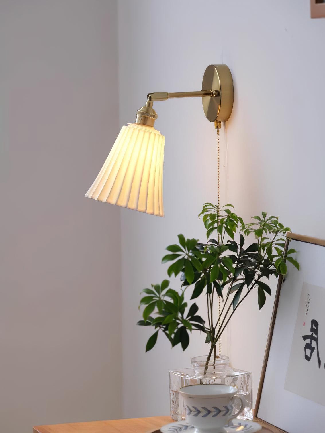 Modern Pull Cord Metal Ceramics Indoor Wall Lamp for Bedroom KL717