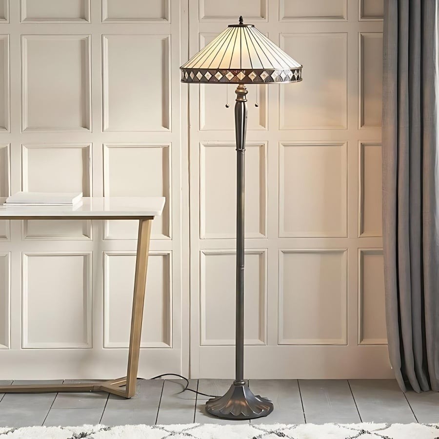 TiffStar Art Glass Floor Lamp with Ornamental Pattern Shade - Standing Light for Living Rooms KL1895