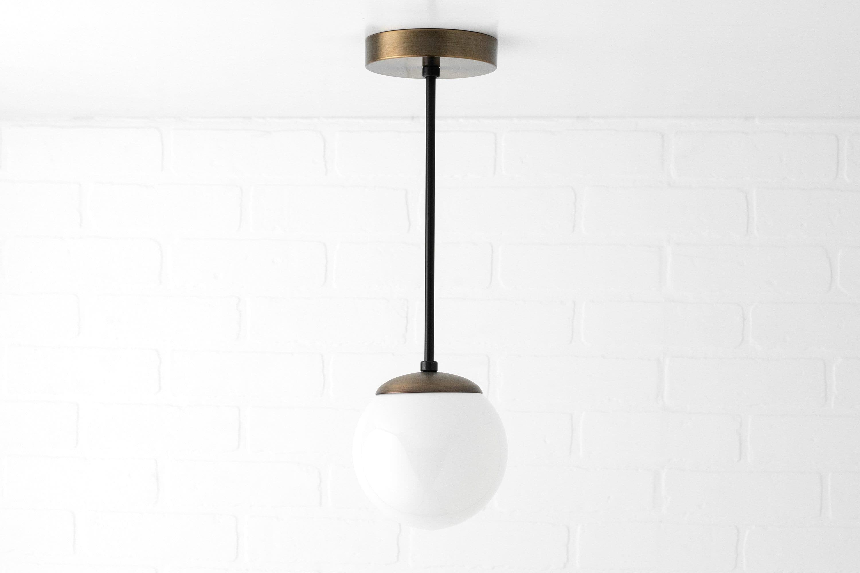 Glorica Glass White Globe Pendant Light - Mid Century Modern Glass Hanging Fixture KL1423
