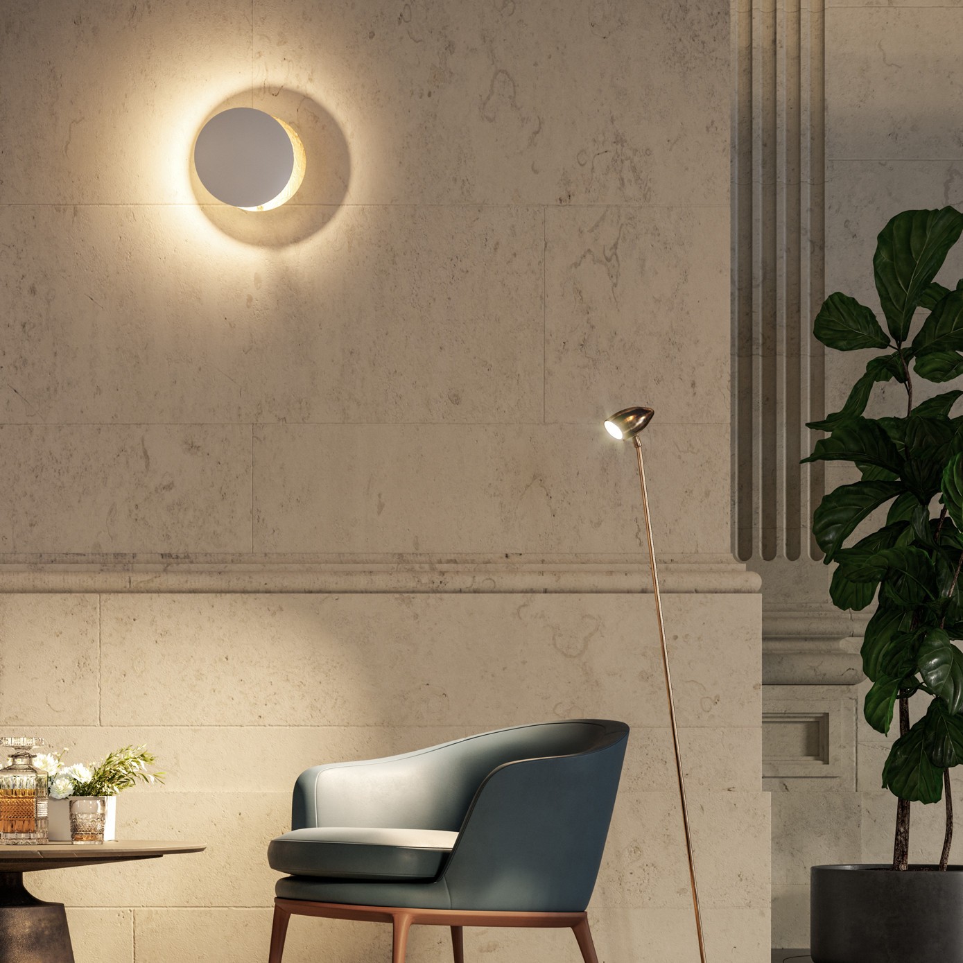 Round Lederam Wall Lamp - Metal Disc Sconce for Lounge or Bedroom