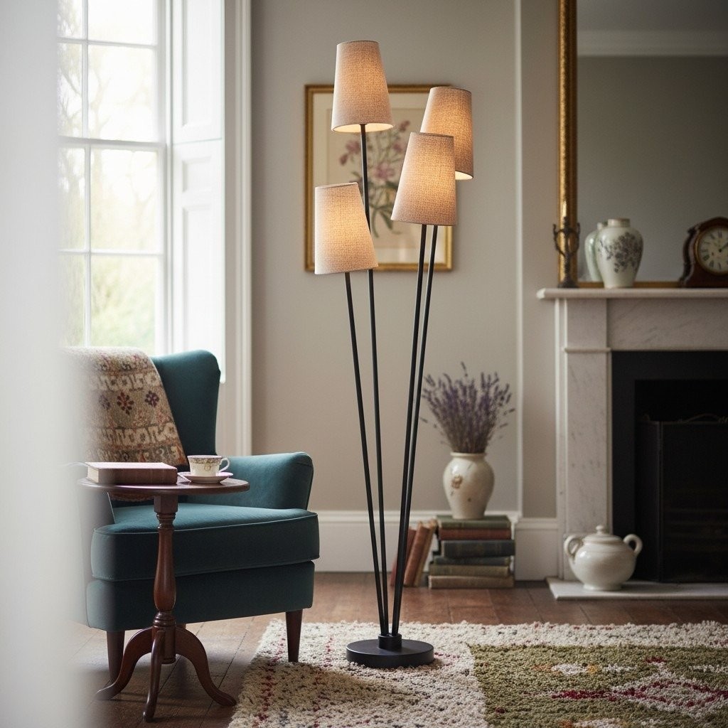 Duova 4 Light Floor Lamp - Fabric Shade Floor Lamp for Reading Corners or Living Spaces KL1649