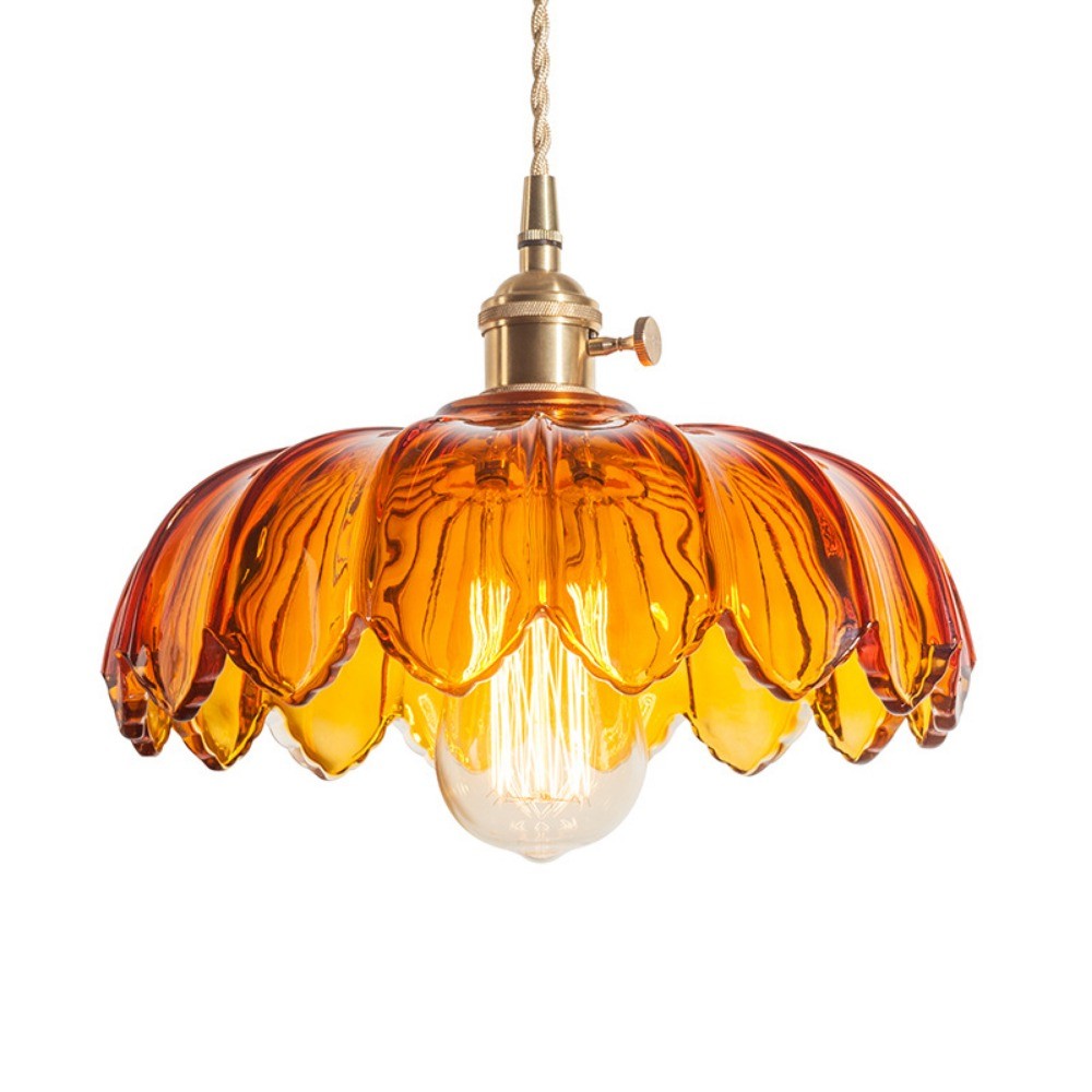 Antique Flower Petal Brass Glass Pendant Light KL50