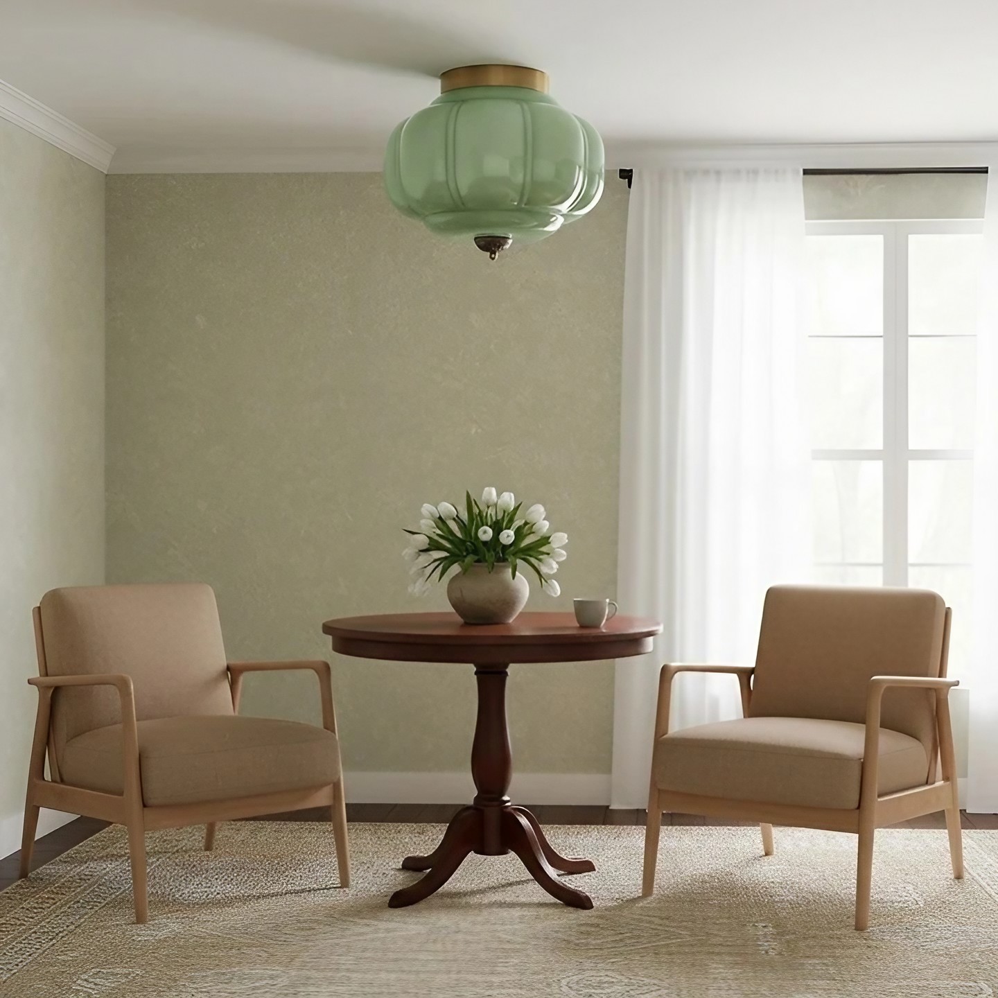 Eloise Retro Milk Glass Semi Flush Mount Ceiling Light KL859