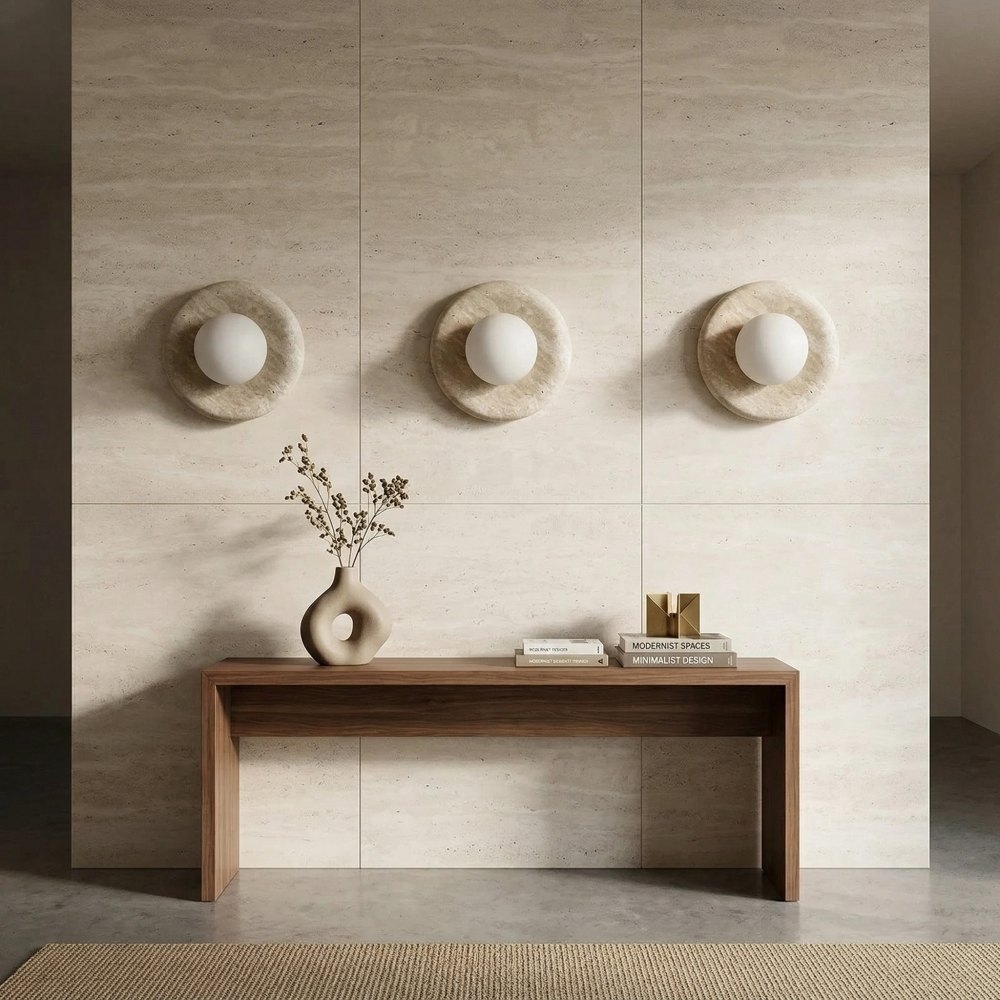 Oria Travertine Stone Wall Sconce - Minimalist Sculptural Wall Lamp for Living Room Bedroom KL2360