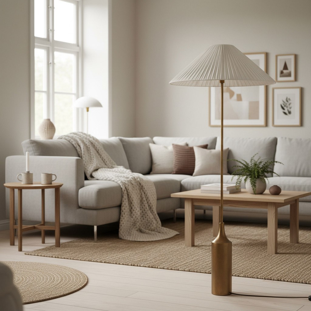 Linen Scalloped Floor Lamp – Soft Linen Pleats with Refined Metal Base KL1535