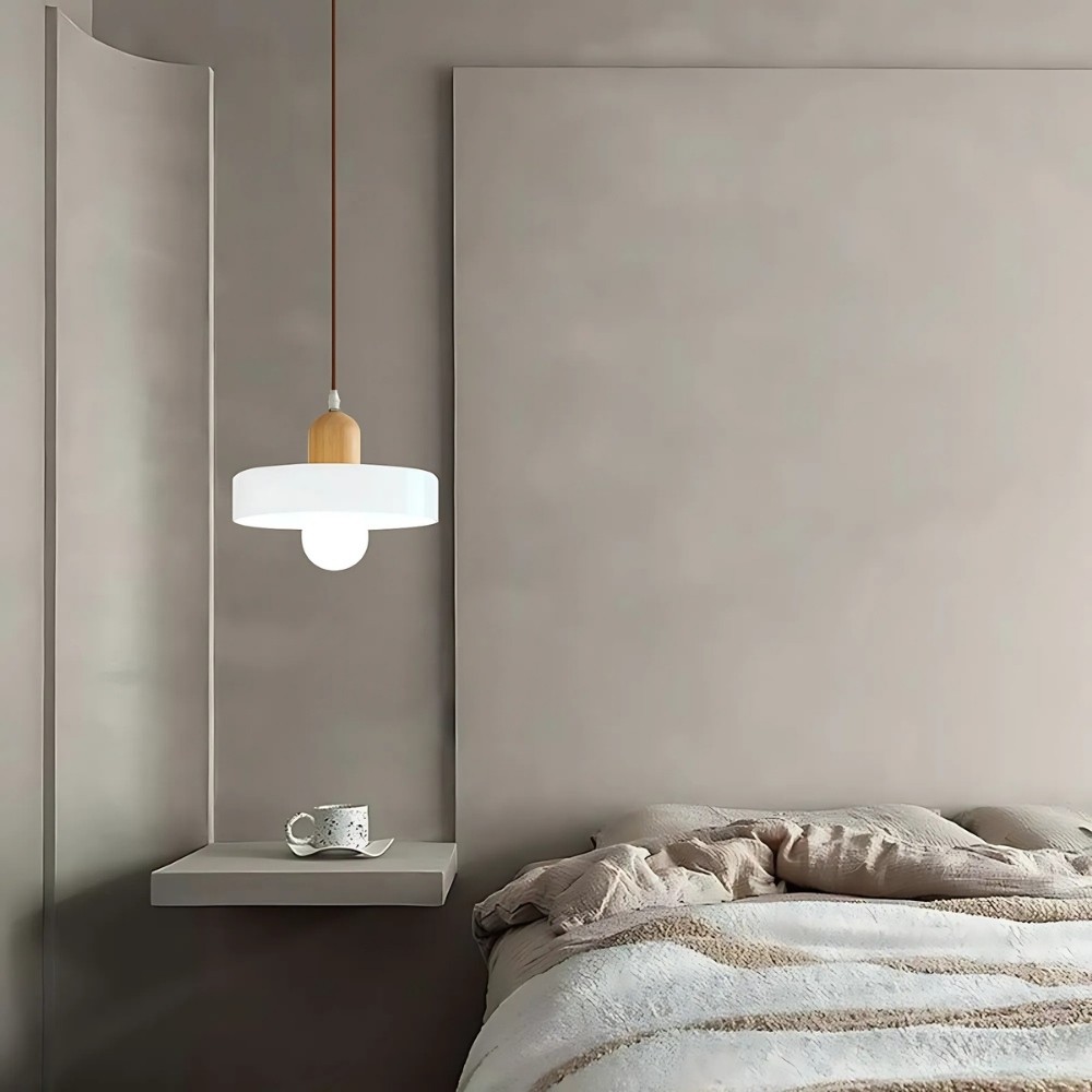 Modern Nordic Disc Orb Glass Wood Pendant Light KL884