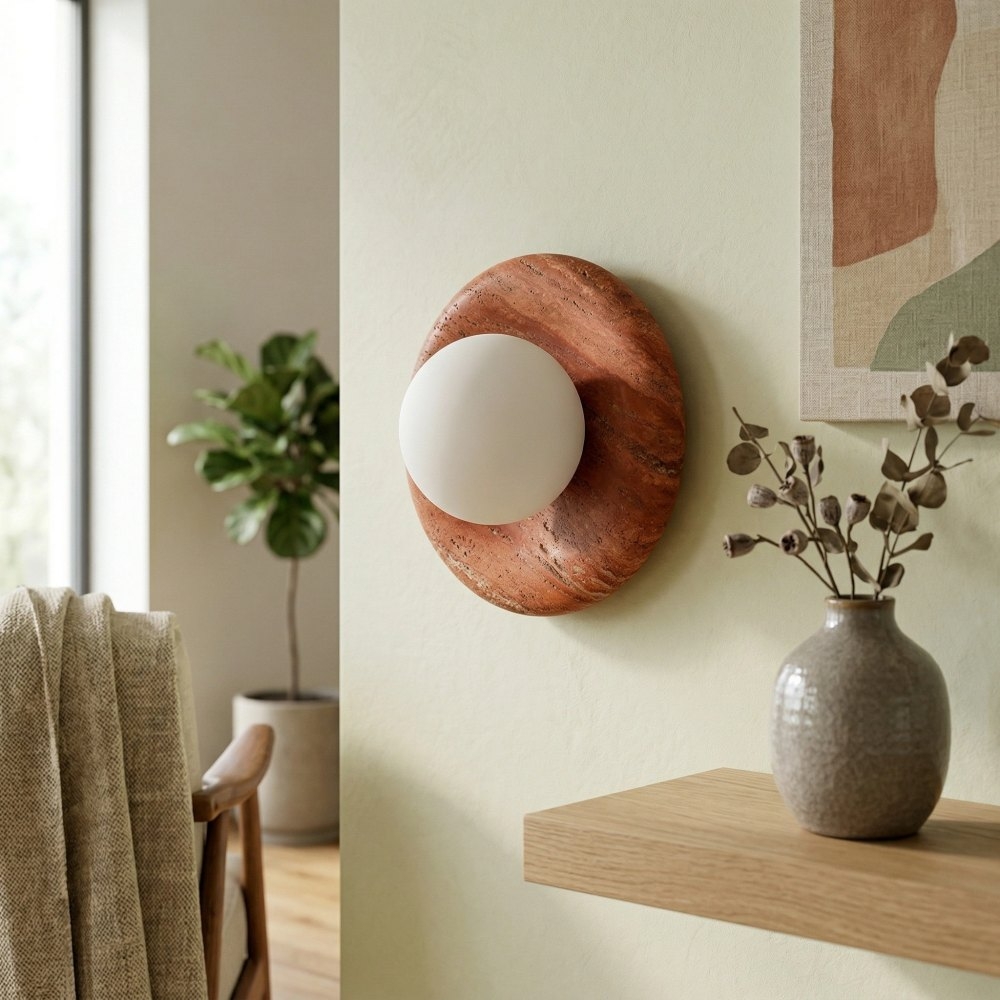 Oria Travertine Stone Wall Sconce - Minimalist Sculptural Wall Lamp for Living Room Bedroom KL2360