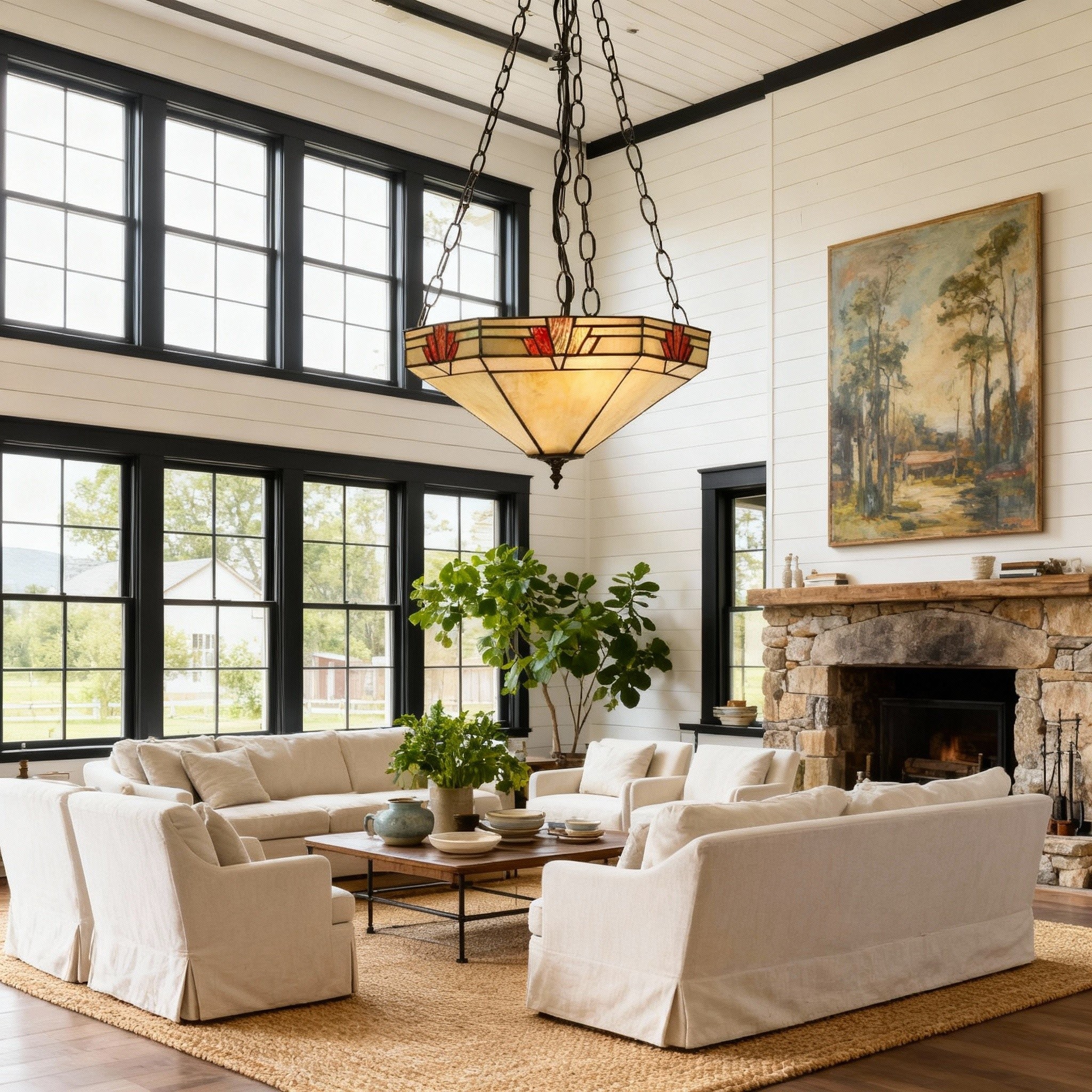 TF Nevada Inverted Glass Pendant Light - Tiffany Artisan Pendant Lamp for Dining Room KL1801