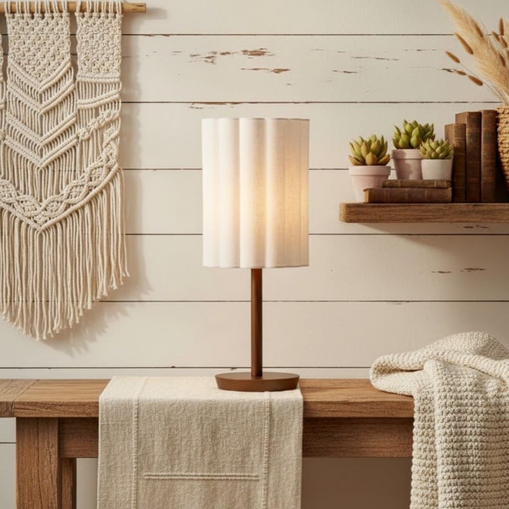Linbron Minimalist Fabric Shade Table Lamp - Cylinder Stripe Table Lamp for Office and Lounge KL1662