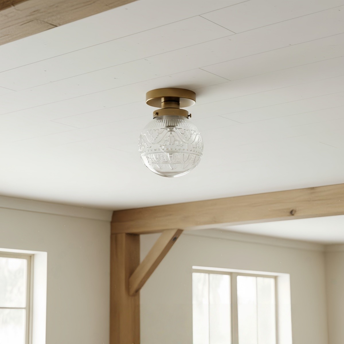 Naveliro Engraved Globe Glass Ceiling Light - Embossed Glass Flush Mount for Living Space KL2214