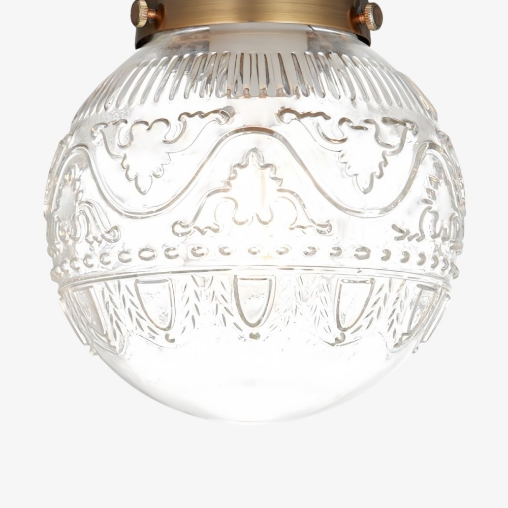 Naveliro Engraved Globe Glass Ceiling Light - Embossed Glass Flush Mount for Living Space KL2214