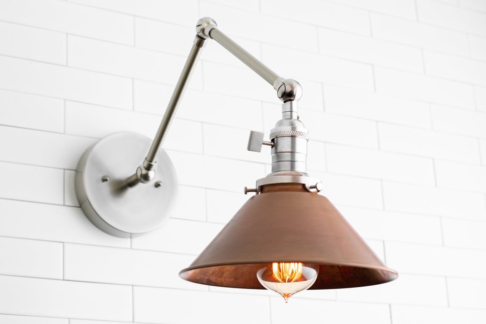 Conique Metal Industrial Wall Sconce with Adjustable Arm - Vintage Copper Cone Shade for Task Lighting KL1526