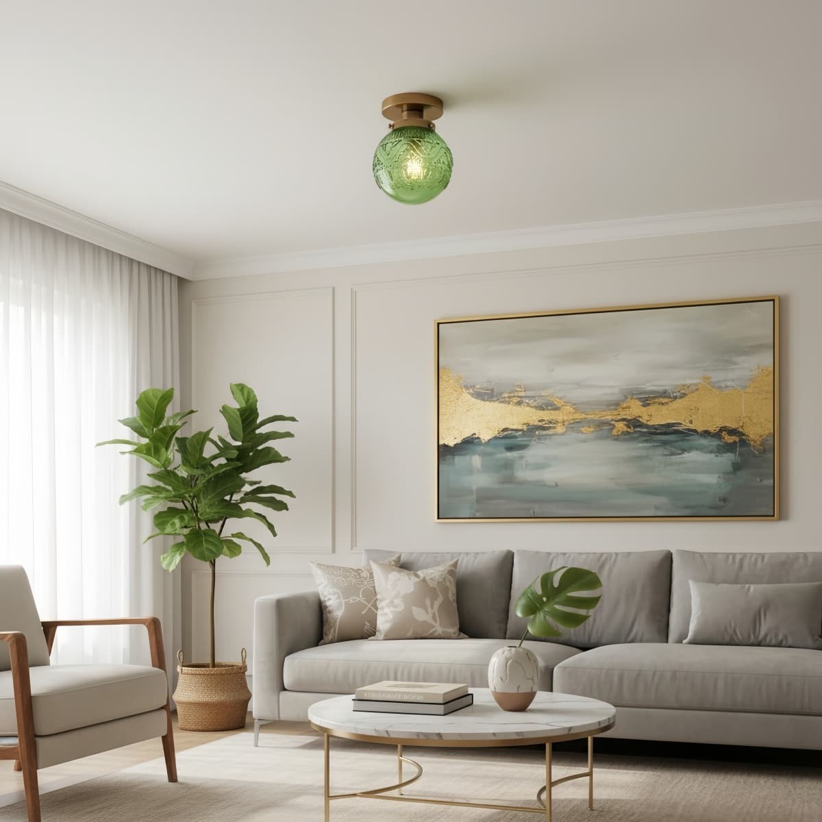 Naveliro Engraved Globe Glass Ceiling Light - Embossed Glass Flush Mount for Living Space KL2214