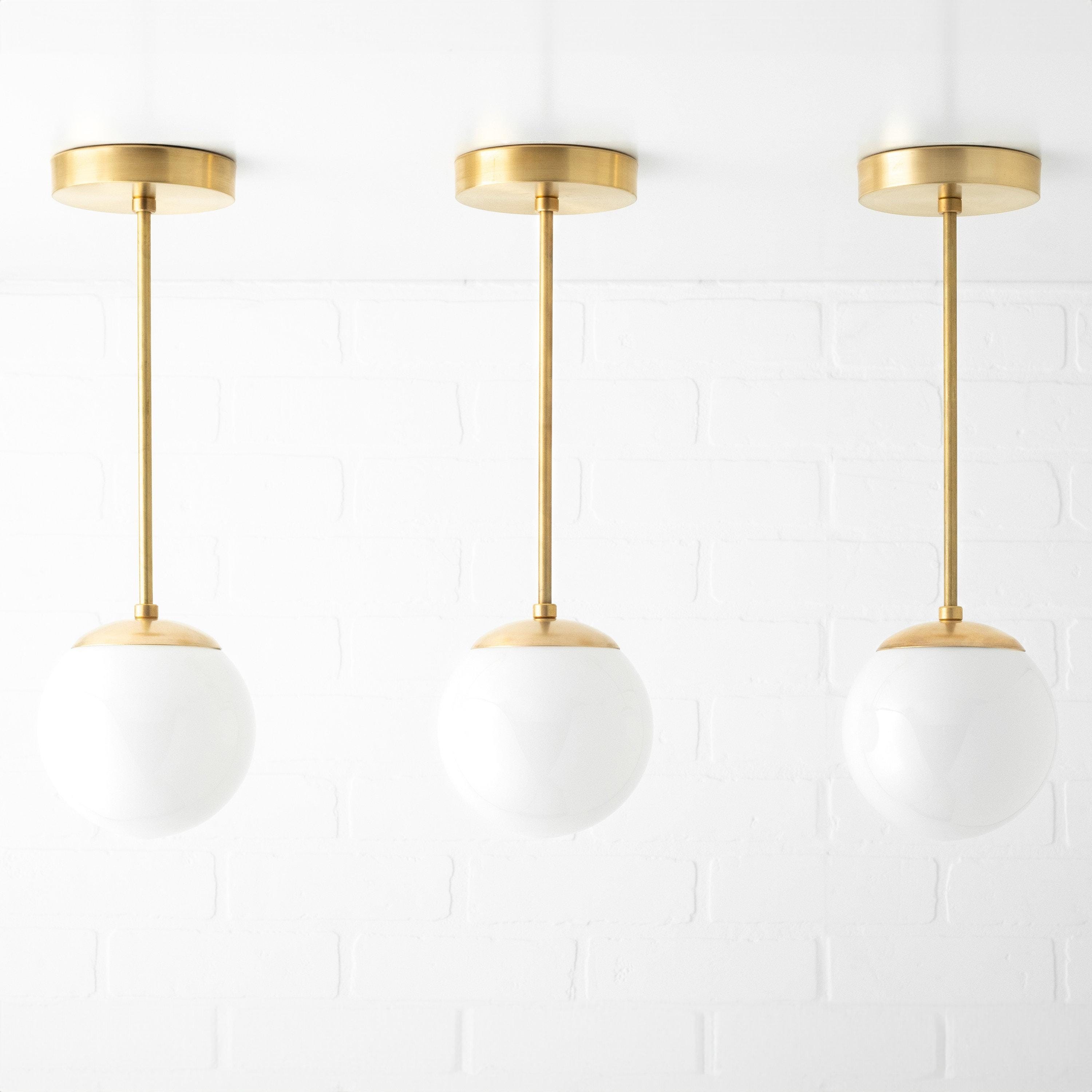 Glorica Glass White Globe Pendant Light - Mid Century Modern Glass Hanging Fixture KL1423