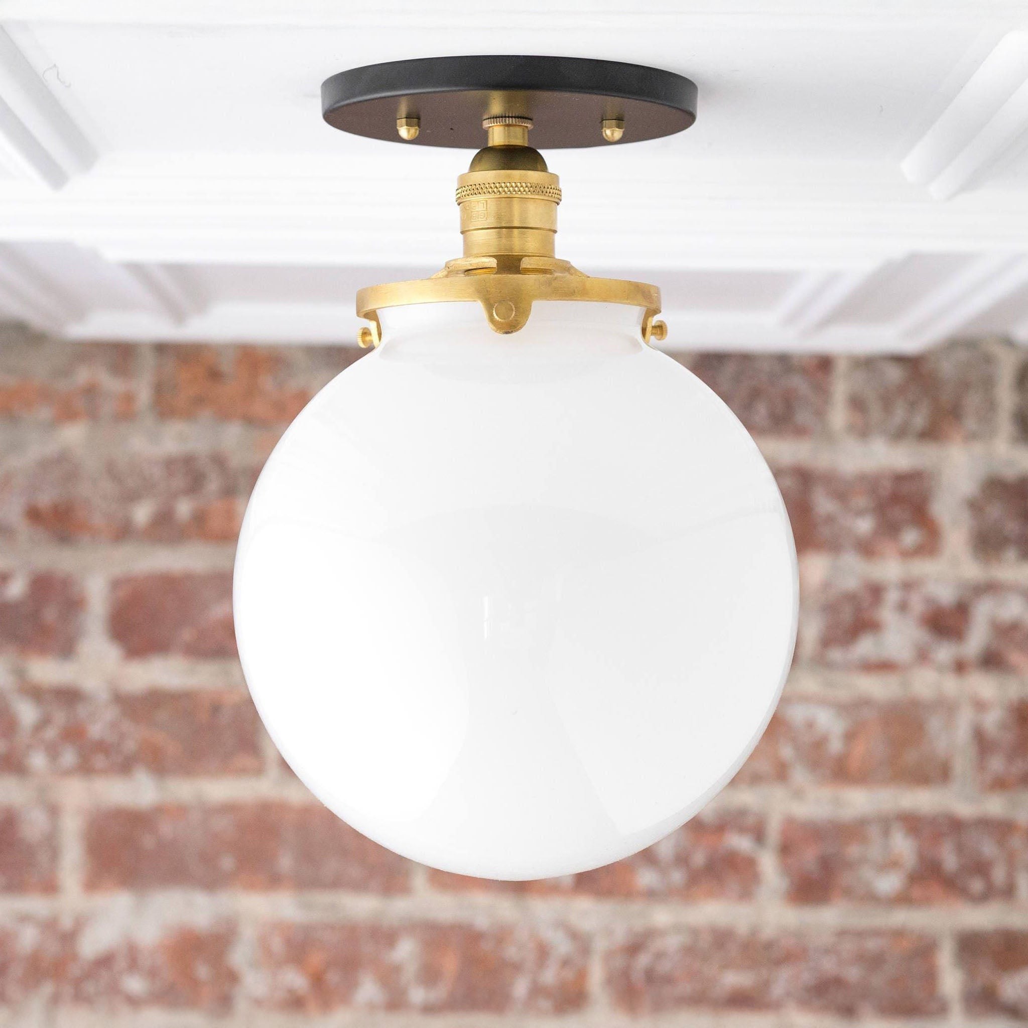 Glorica Glass Mid Century Semi Flush Ceiling Light - White Opal Glass Globe Fixture KL1532