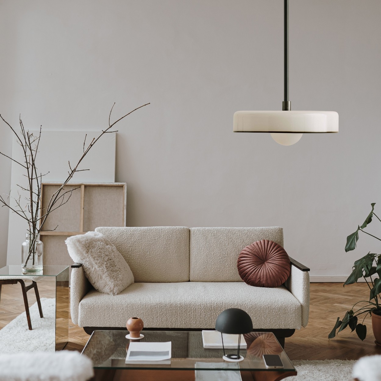 Metal Rod Glass Disc Orb Pendant Light KL923