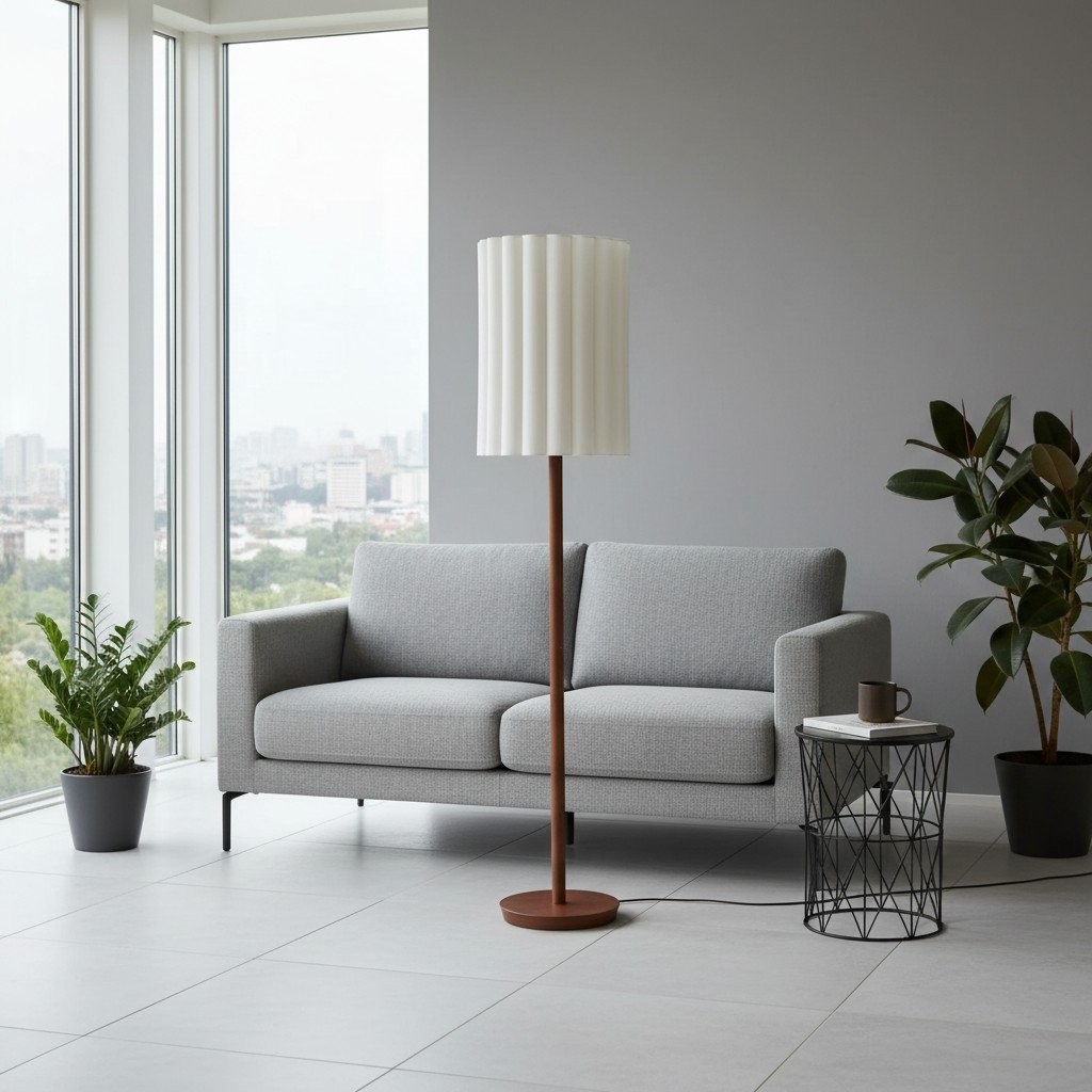Linbron Fluted Fabric Shade Floor Light - Minimalist Fabric Floor Light for Interior Decor KL1667