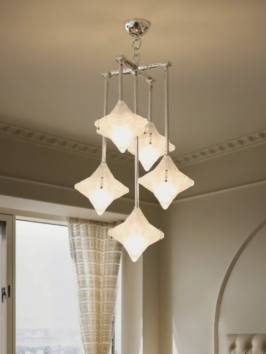 Art Deco Astris Star Chandelier - Frosted Glass Deco Fixture for Dining Room KL1545