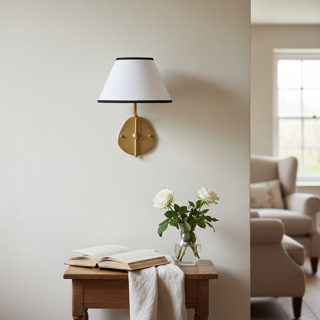 Kulo Classic Brass Wall Lamp – Modern Fabric Shade Wall Sconce for Bedroom or Hallway KL1533